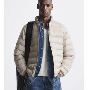 Zara Light Padded Quilted Puffer Jacket Light Cream Size Medium